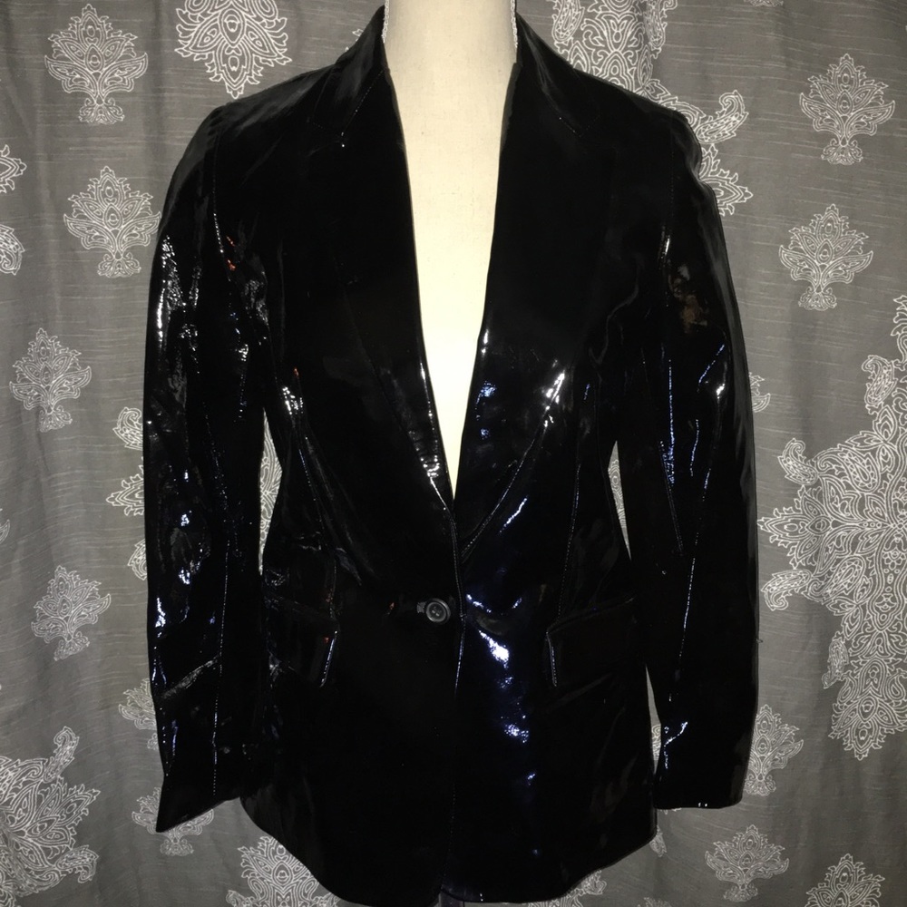Nichole Farhi Black Patent Leather Jacket UK 8